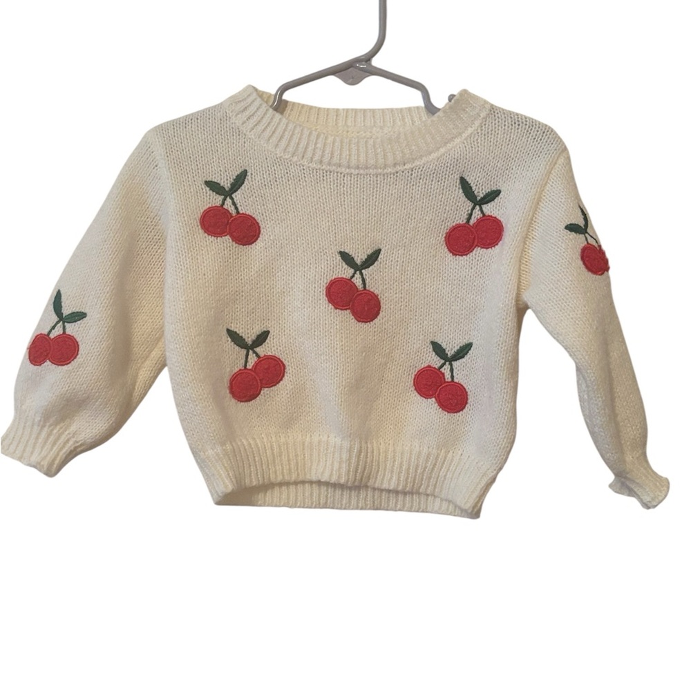 Cream Sweater with Red Cherry Design